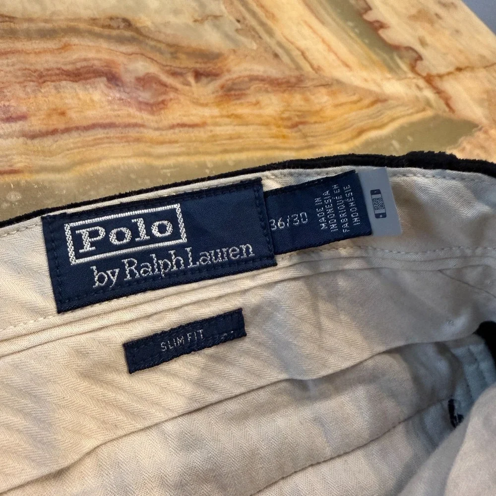 Polo Ralph Lauren Mens Corduroy‎ Trouser Pants Black Slim Fit Comfort 36x30